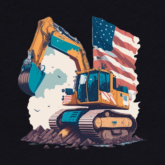 Excavator Dad Shirt American Flag by Schka